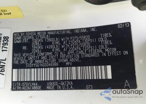 2013 Toyota Sequoia Platinum 5.7L V8 from USA, damaged, VIN 5TDYY5G14DS046988